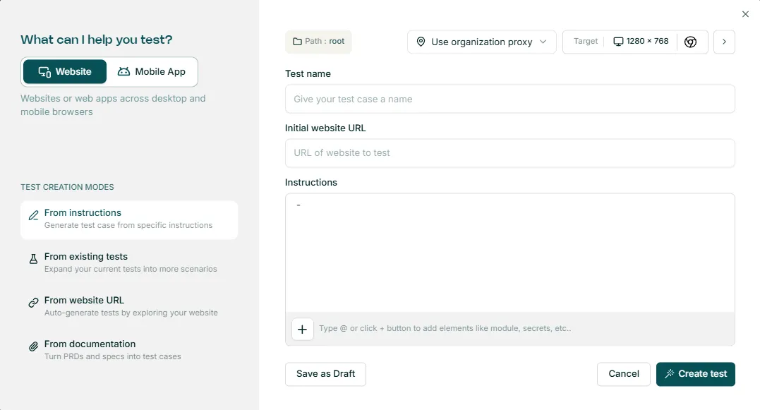 Creating tests