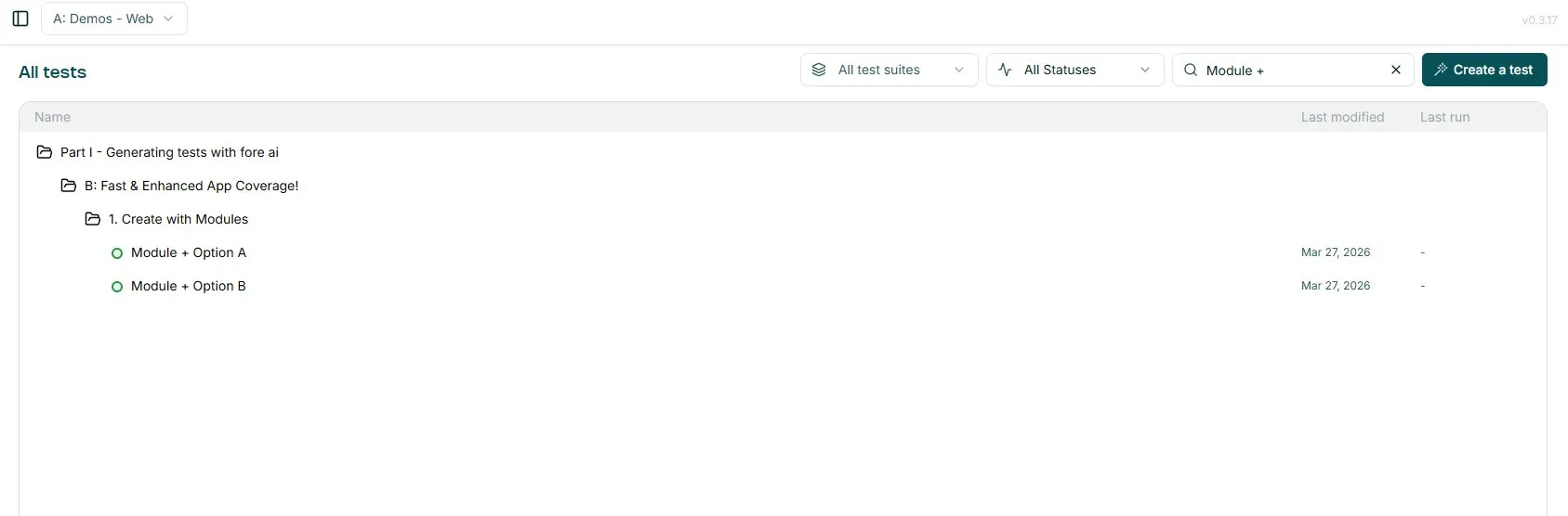 Search by test name