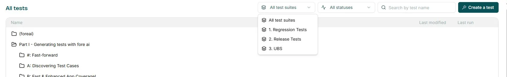 Filter by test suite