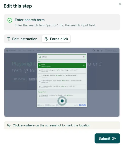 Force click dialog