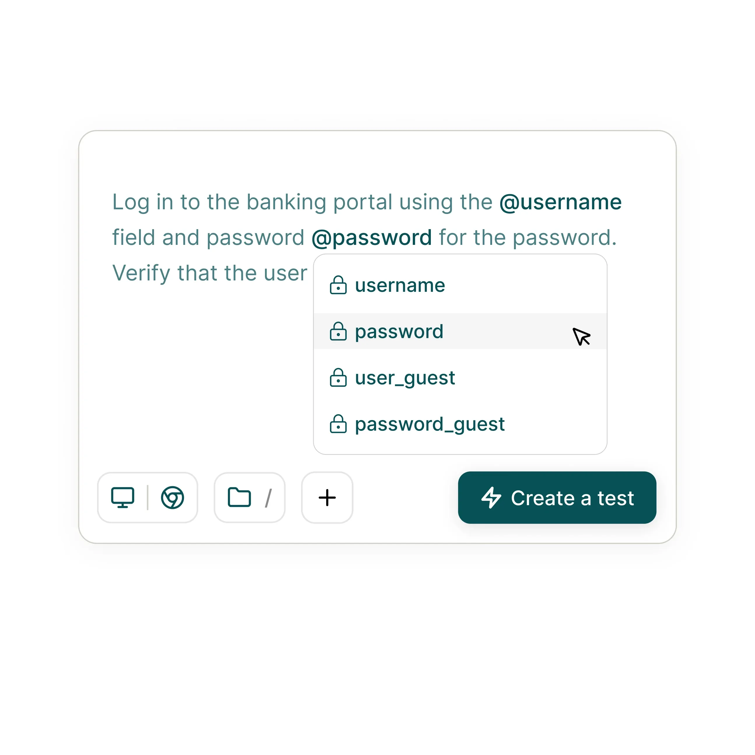 Keep credentials out of your test code — forever.