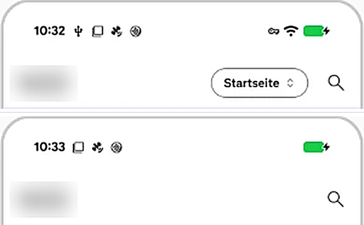 Device top bar before and after enabling airplane mode
