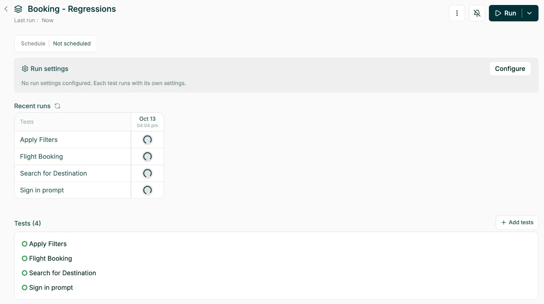 Run settings on a collection