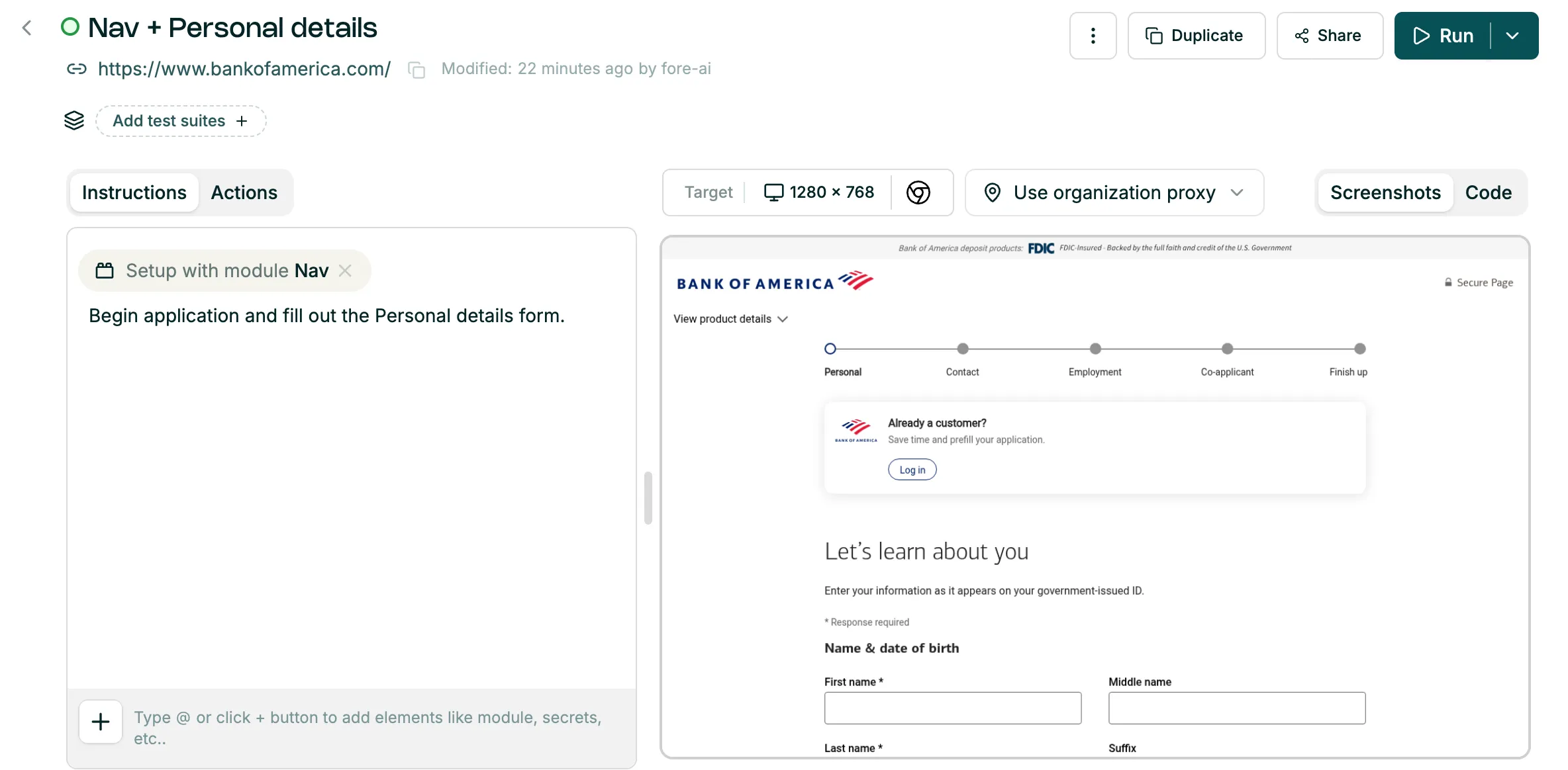 Nav + Personal details module