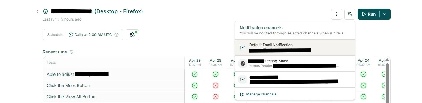 Notification channels popover — multiple channels configured