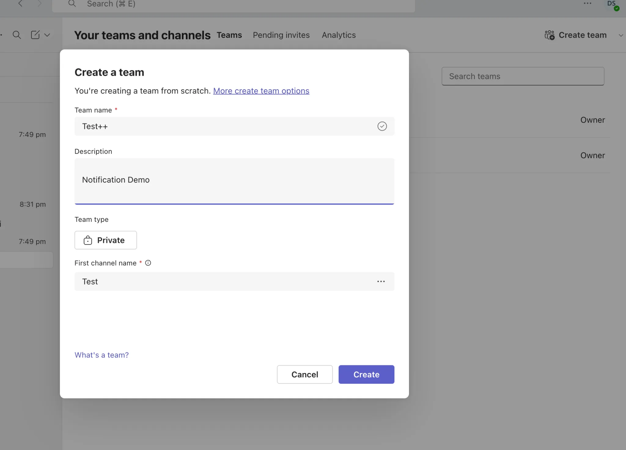 Create a new Teams channel