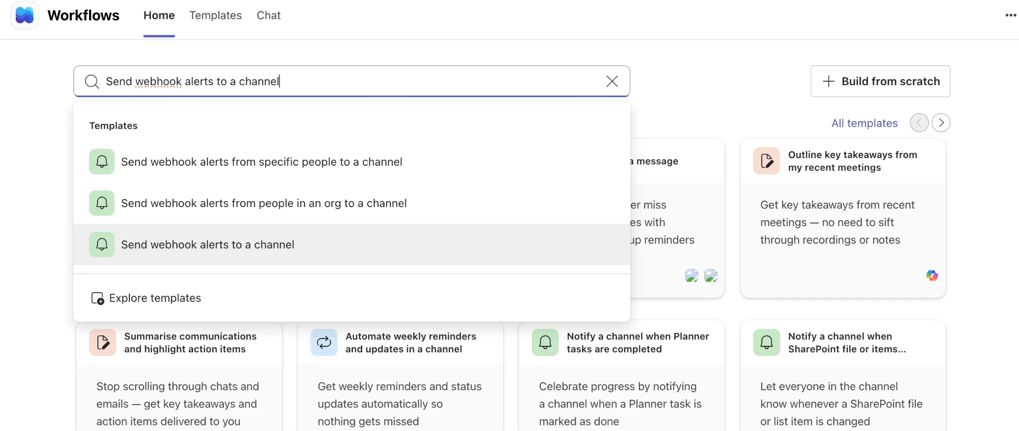 Find the webhook template