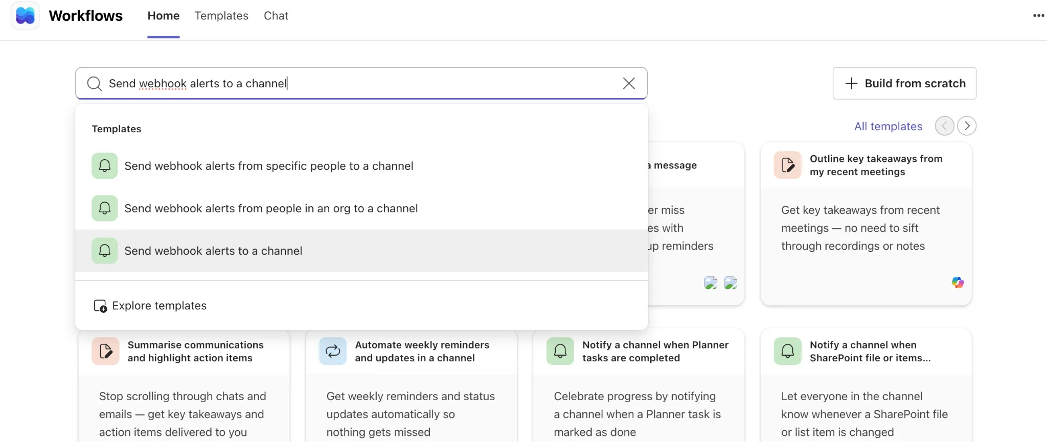 Find the webhook template