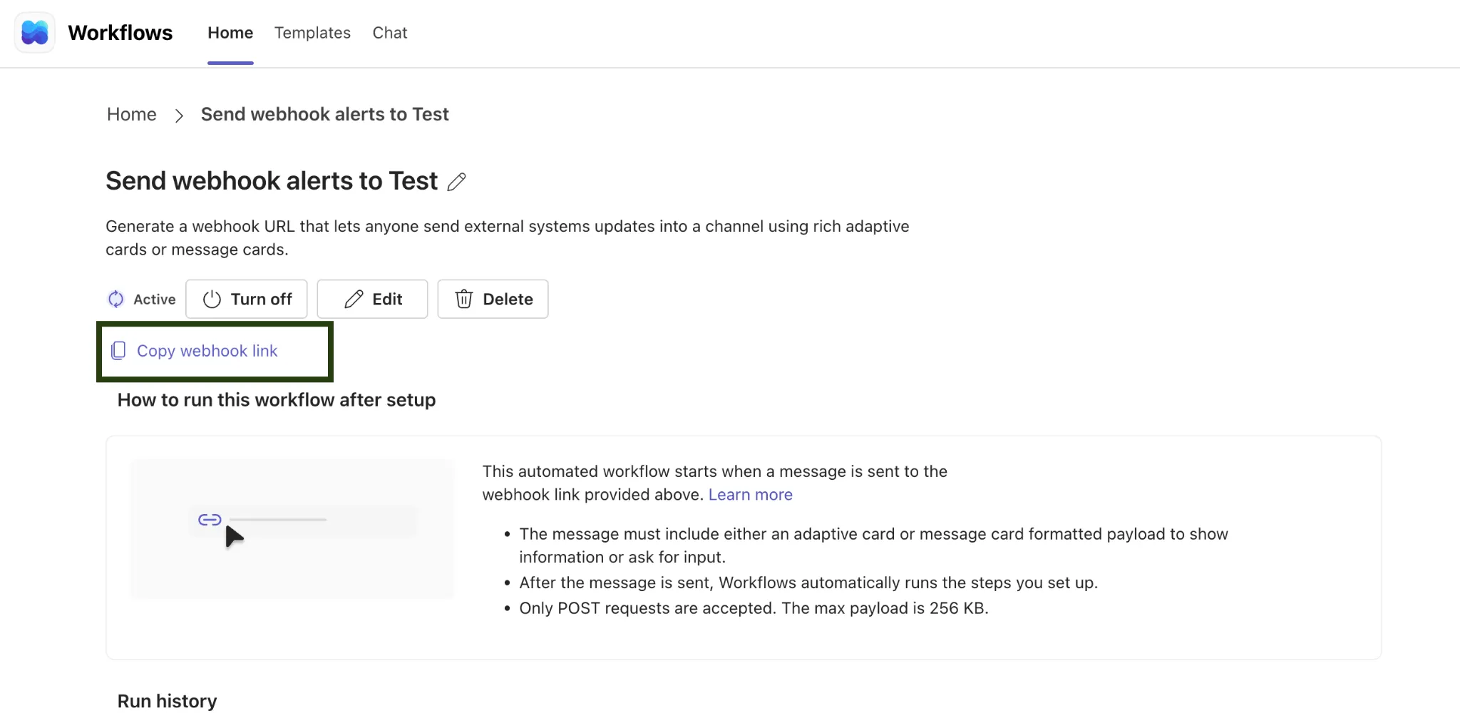Copy the webhook URL