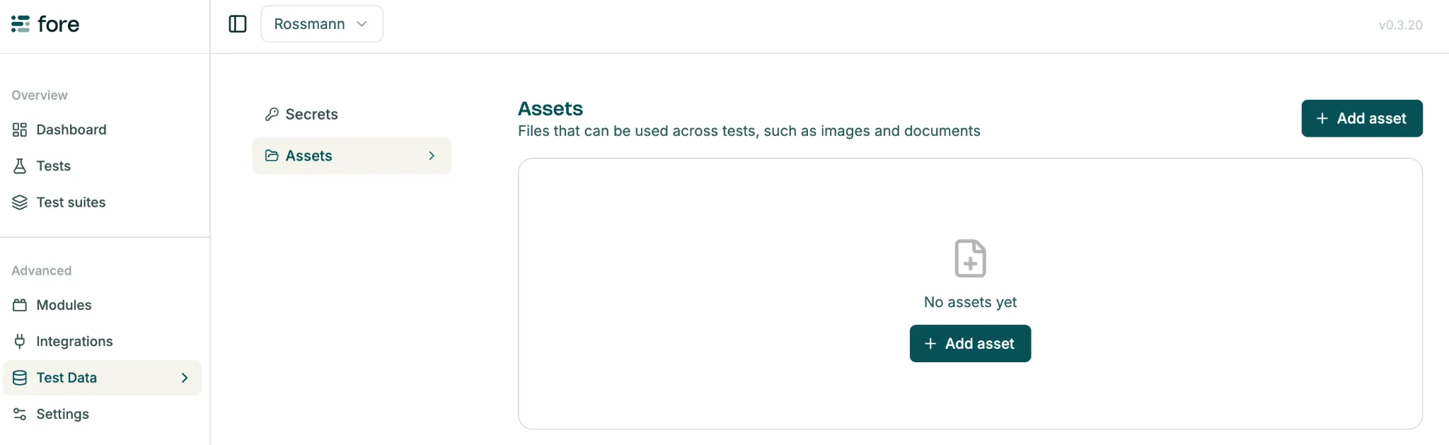 Create secret from Test Data page