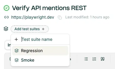 Adding test to test suite in test case details