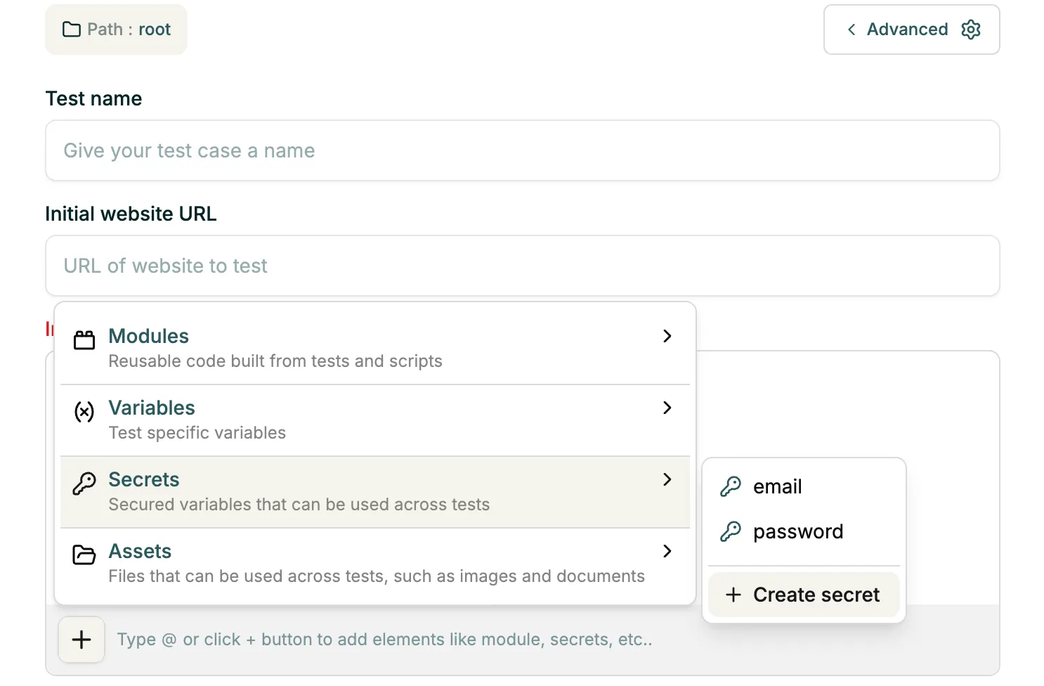 Create secret from test flow